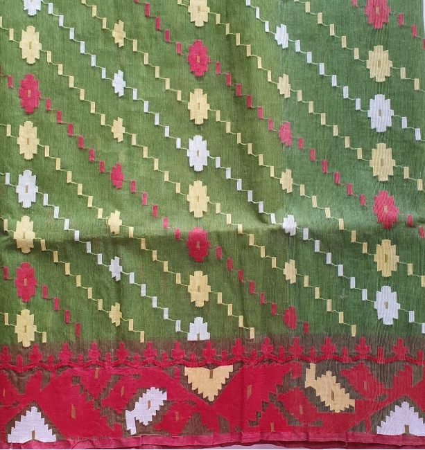 dhakai-jamdani-saree-green-red